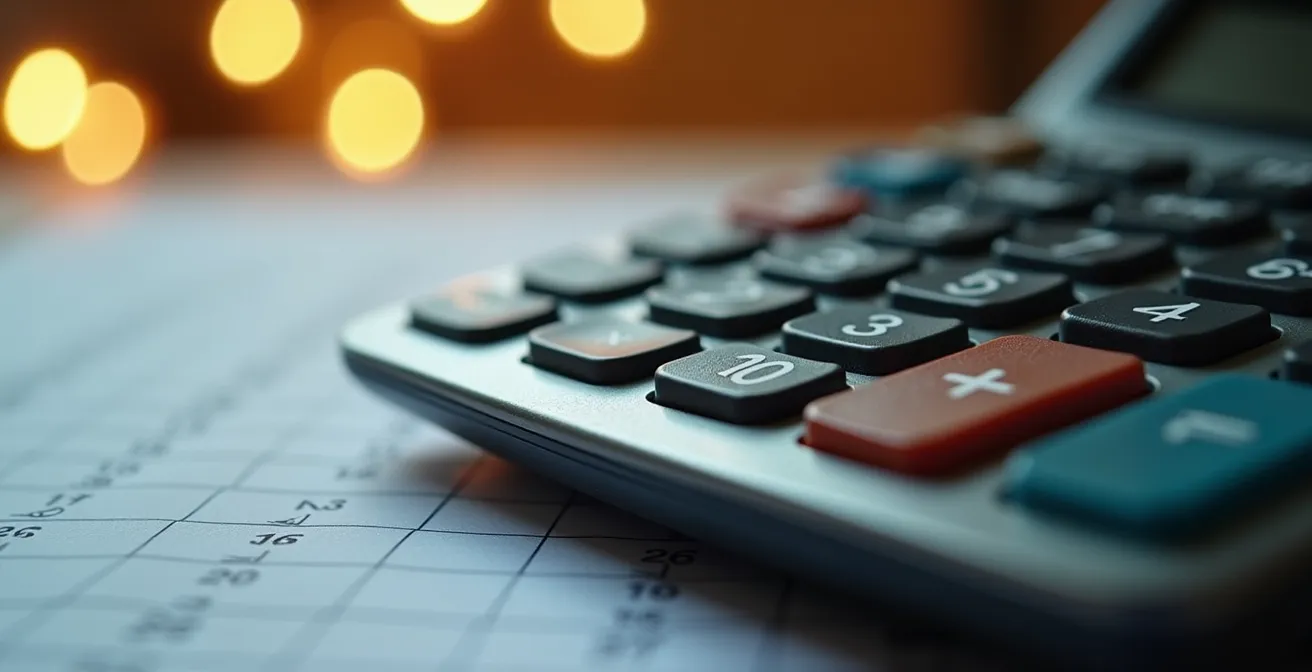 Macro dettagliata di una calcolatrice finanziaria con numeri in primo piano