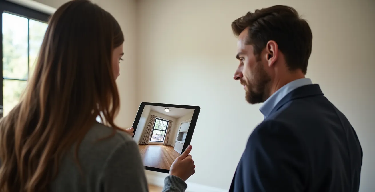 Confronto visivo tra home staging fisico e virtuale dello stesso ambiente