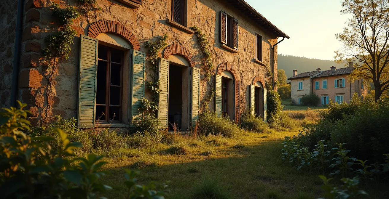 Edificio storico italiano in stato di degrado con evidenti segni di inagibilità
