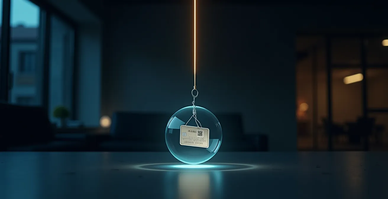 Amo da pesca digitale che tenta di catturare carta bancaria protetta da scudo trasparente