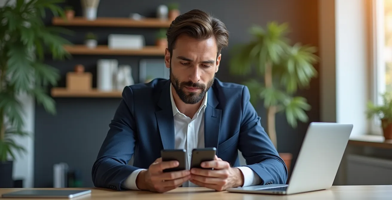 Professionista con due dispositivi separati per identità personale e aziendale