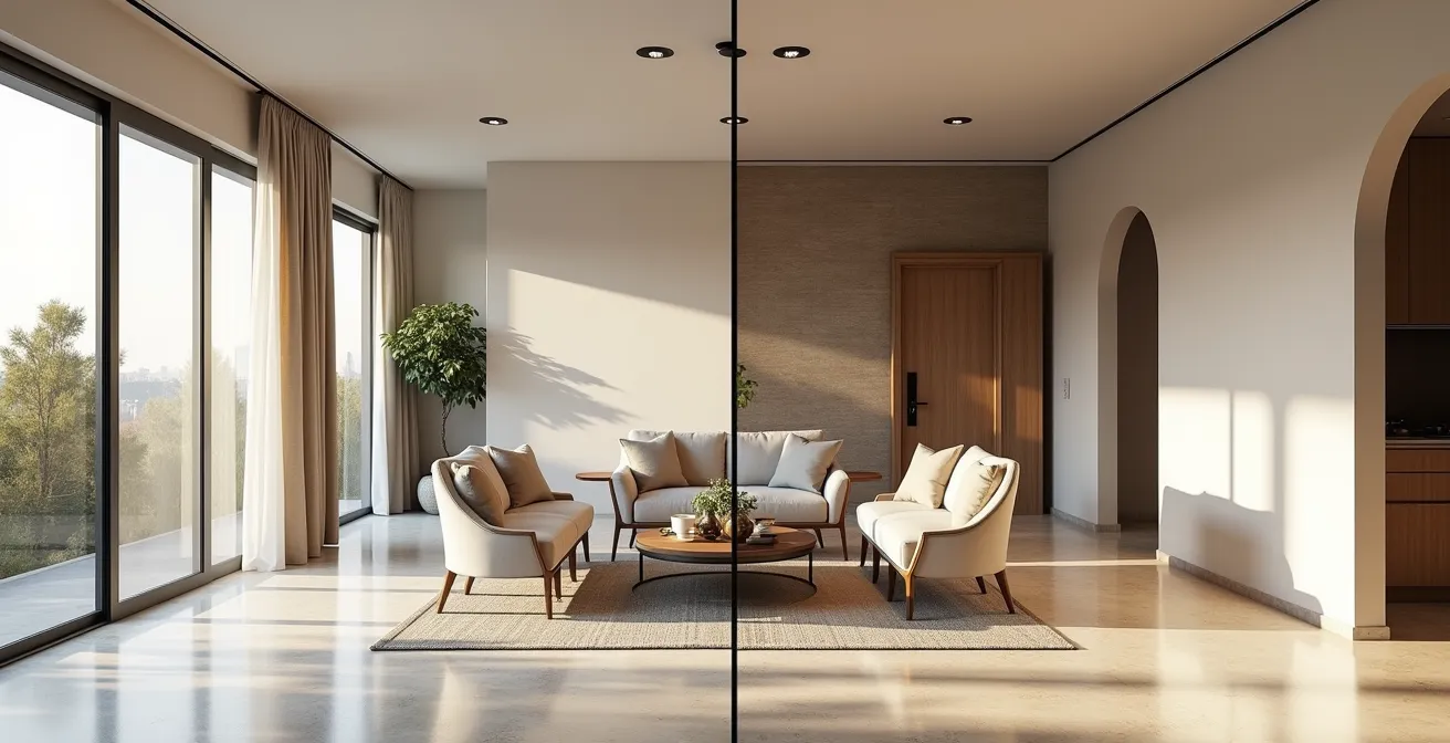 Pianta architettonica di un appartamento diviso in due unità abitative indipendenti