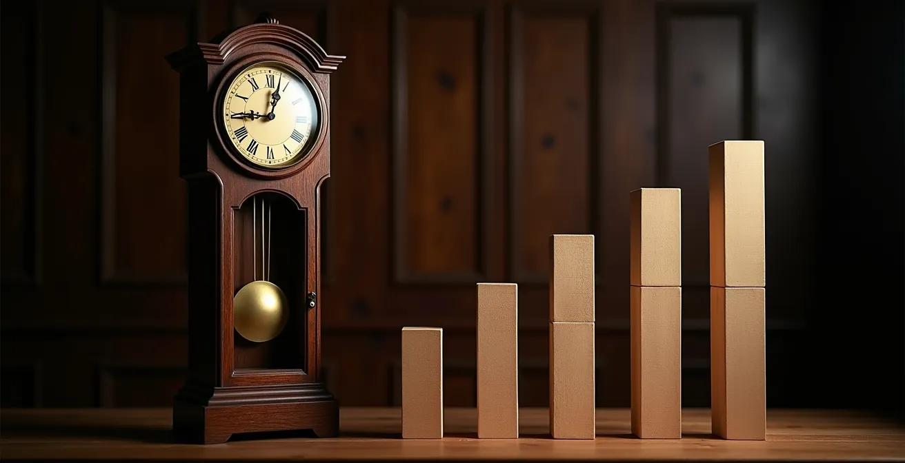 Orologio a pendolo antico con grafici di proiezioni demografiche