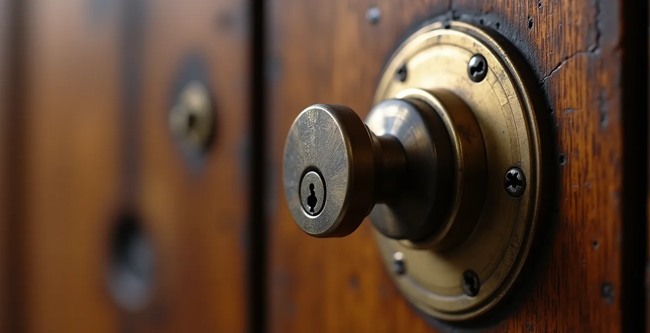 Serratura intelligente su porta blindata italiana con dettagli tecnologici