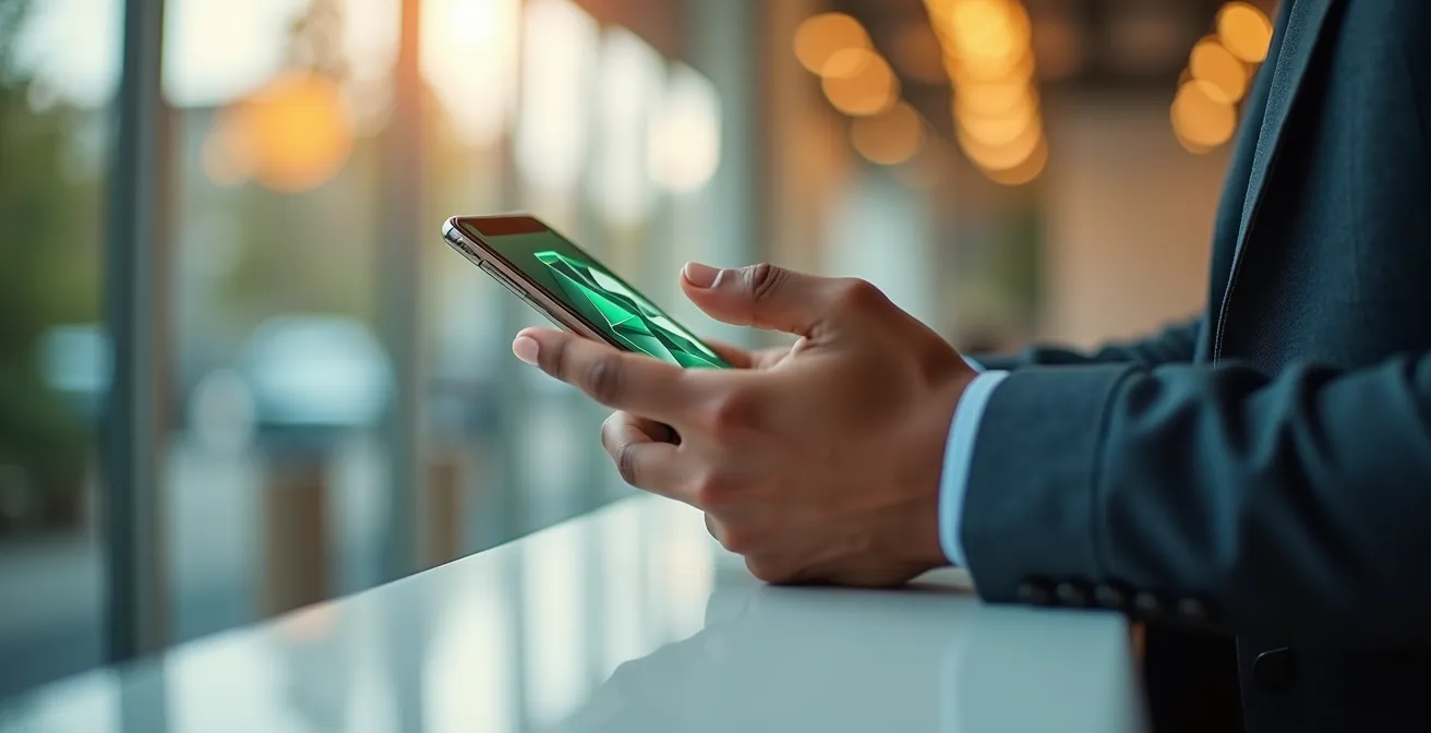 Mano che verifica compatibilità IBAN su app bancaria moderna